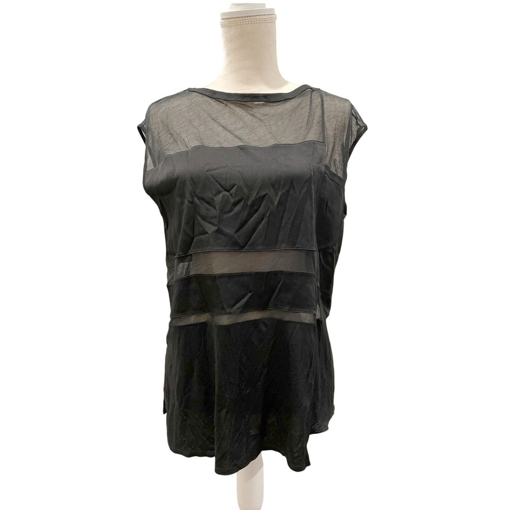 Helmut Lang Black Sheer Panel Relaxed Fit Asymmetrical Top Minimalist Designer S